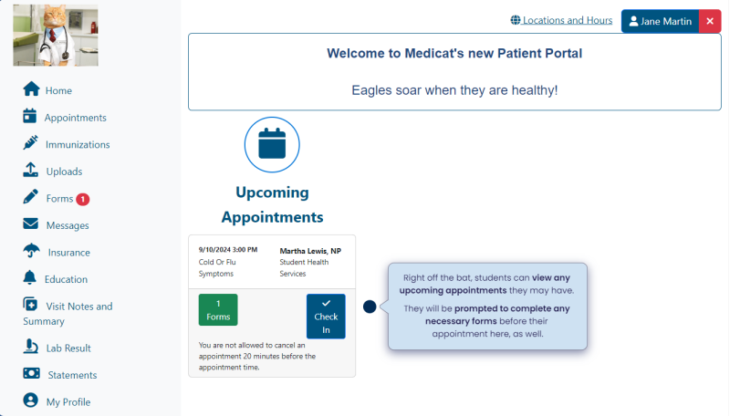 interactive tour of Medicat online student portal
